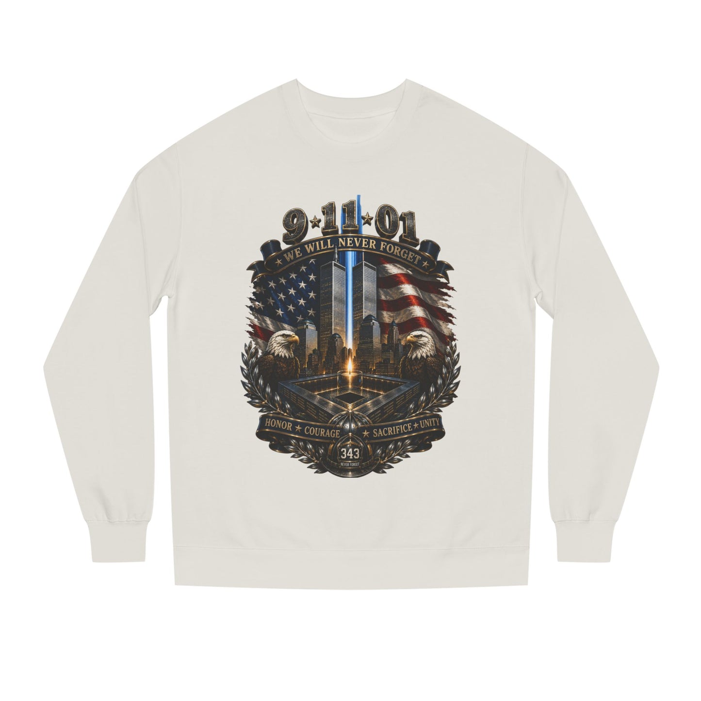 9/11 Memorial Sweatshirt — "We Will Never Forget" Tribute Crewneck
