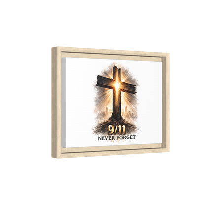 9/11 Never Forget Framed Canvas Wall Art — Memorial Cross Tribute
