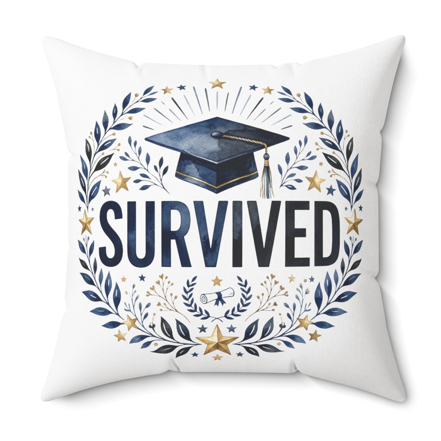 Survived Graduation Pillow — Congrats Grad Cap Decorative Throw Pillow