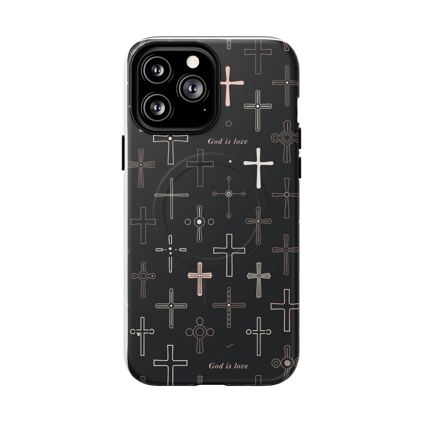 Magnetic Phone Case — Black Cross Pattern with "God is love"