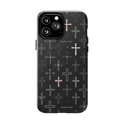 Magnetic Phone Case — Black Cross Pattern with "God is love"
