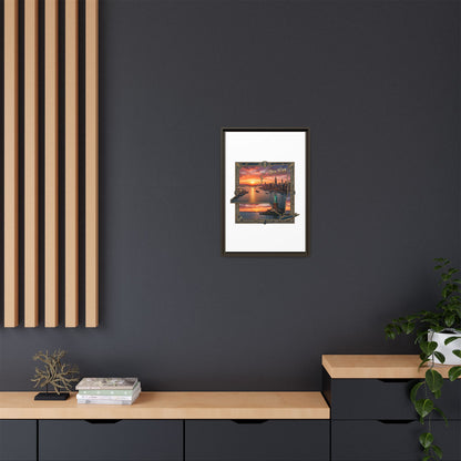 Framed Matte Canvas Wall Art — New York City Sunset Skyline with Statue of Liberty