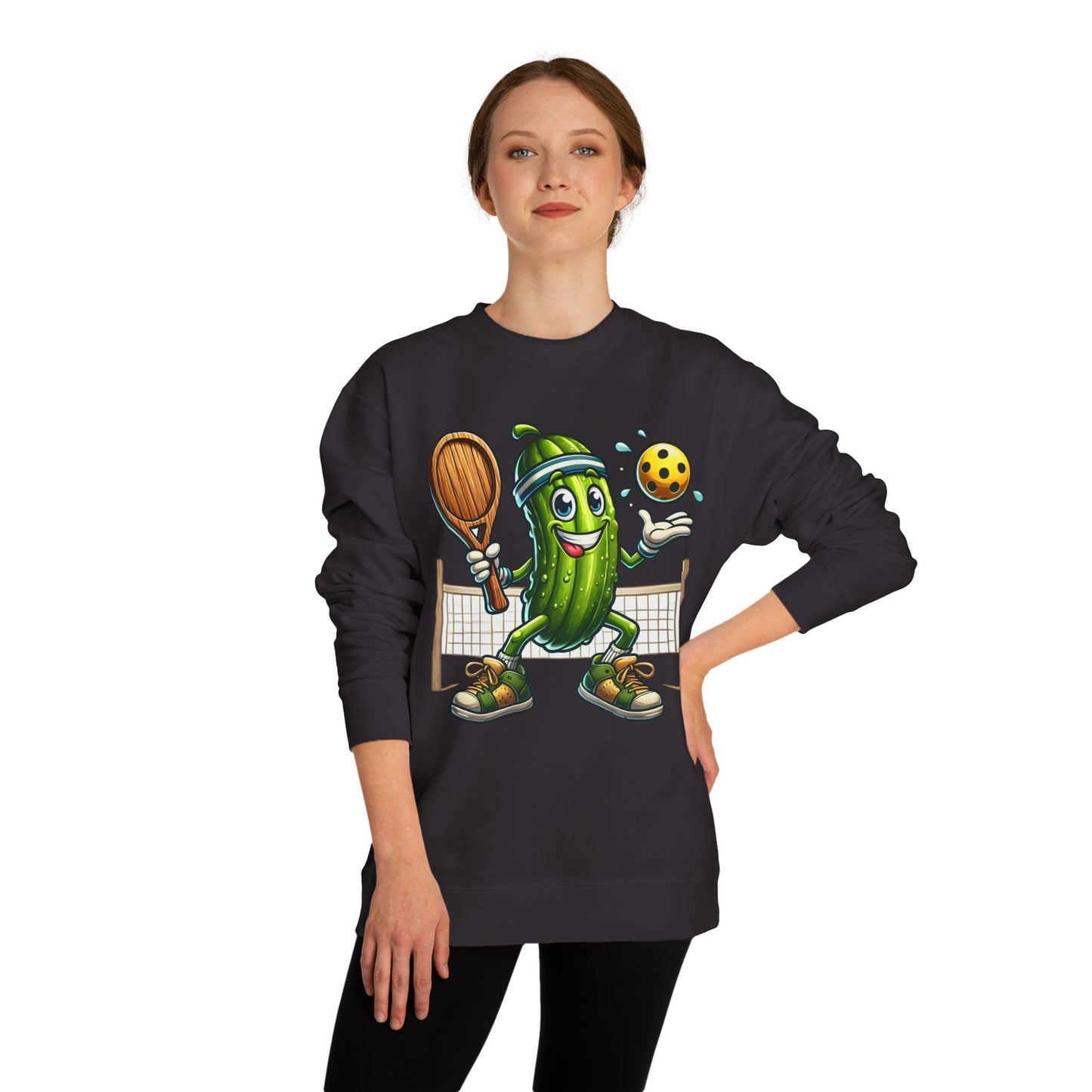 Pickle Pickleball Crewneck Sweatshirt — Cute Pickle Playing Pickleball Graphic