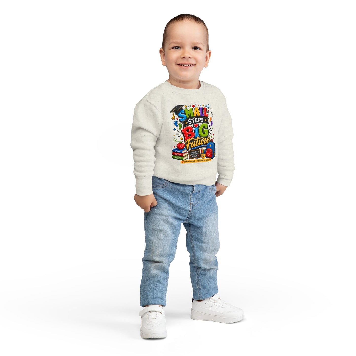 Toddler Sweatshirt - "Small Steps Big Future" Back-to-School Kids Crewneck