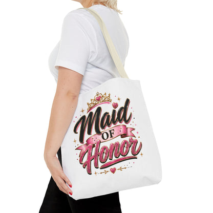 Maid of Honor Tote Bag — Pink Crown Bridal Party Tote for Weddings & Bachelorette