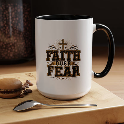 Faith Over Fear Accent Coffee Mug - Inspirational Christian Coffee Cup (11/15oz)