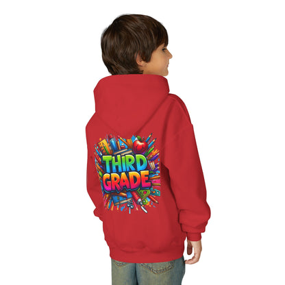 Third Grade Kids Hoodie — Colorful School Supplies Back-to-School Sweatshirt
