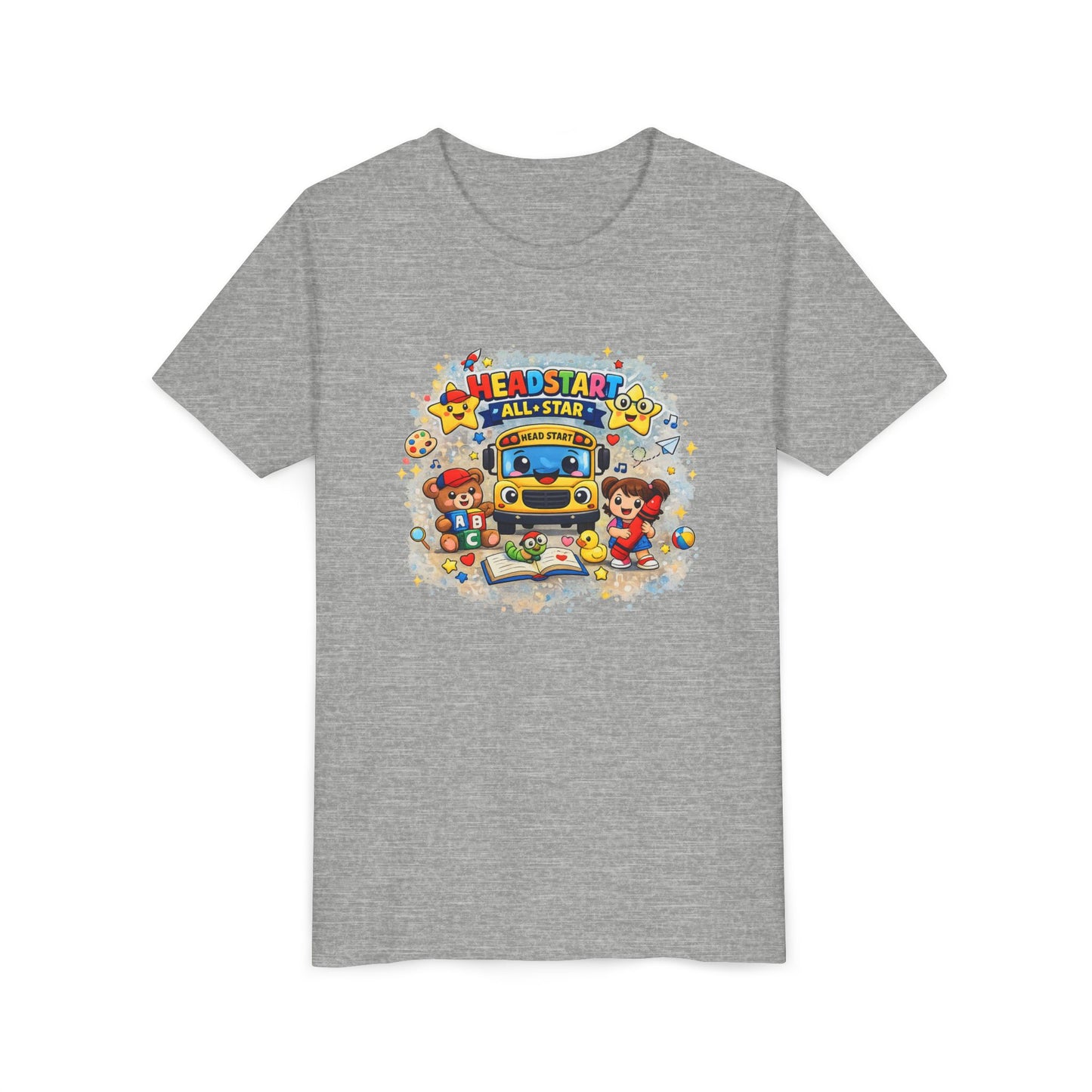 Youth Tee — "Headstart All-Star" Cute School Bus & Characters Back-to-School Shirt