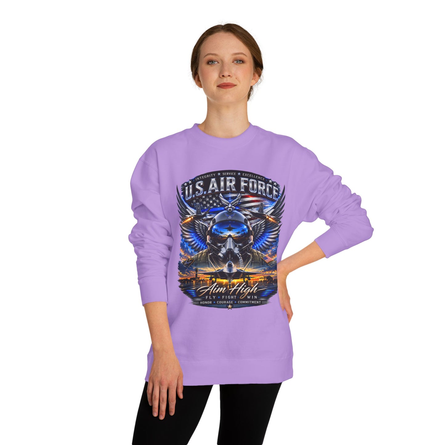 U.S. Air Force Crewneck Sweatshirt — "Aim High" Fighter Jet Graphic