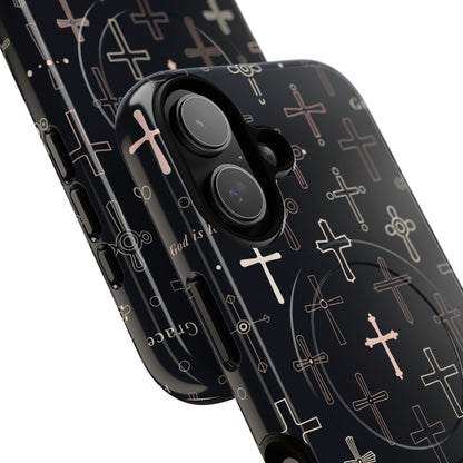 Magnetic Phone Case — Black Crosses "Grace" Protective Cover
