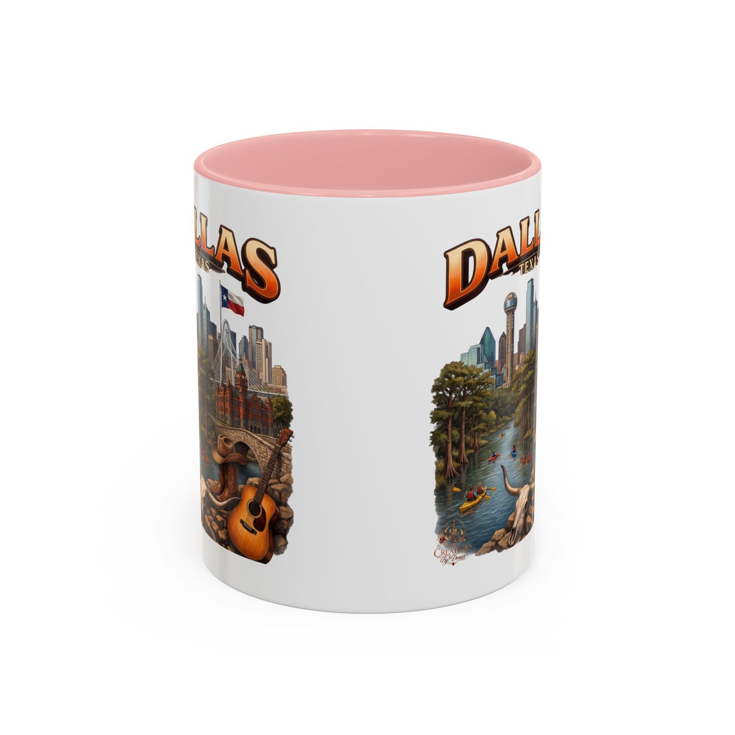 Dallas Skyline Accent Coffee Mug — Texas Souvenir Mug with Guitar & Cityscape