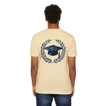 Graduation Cap Laurel T-Shirt — Navy Watercolor Grad Tee