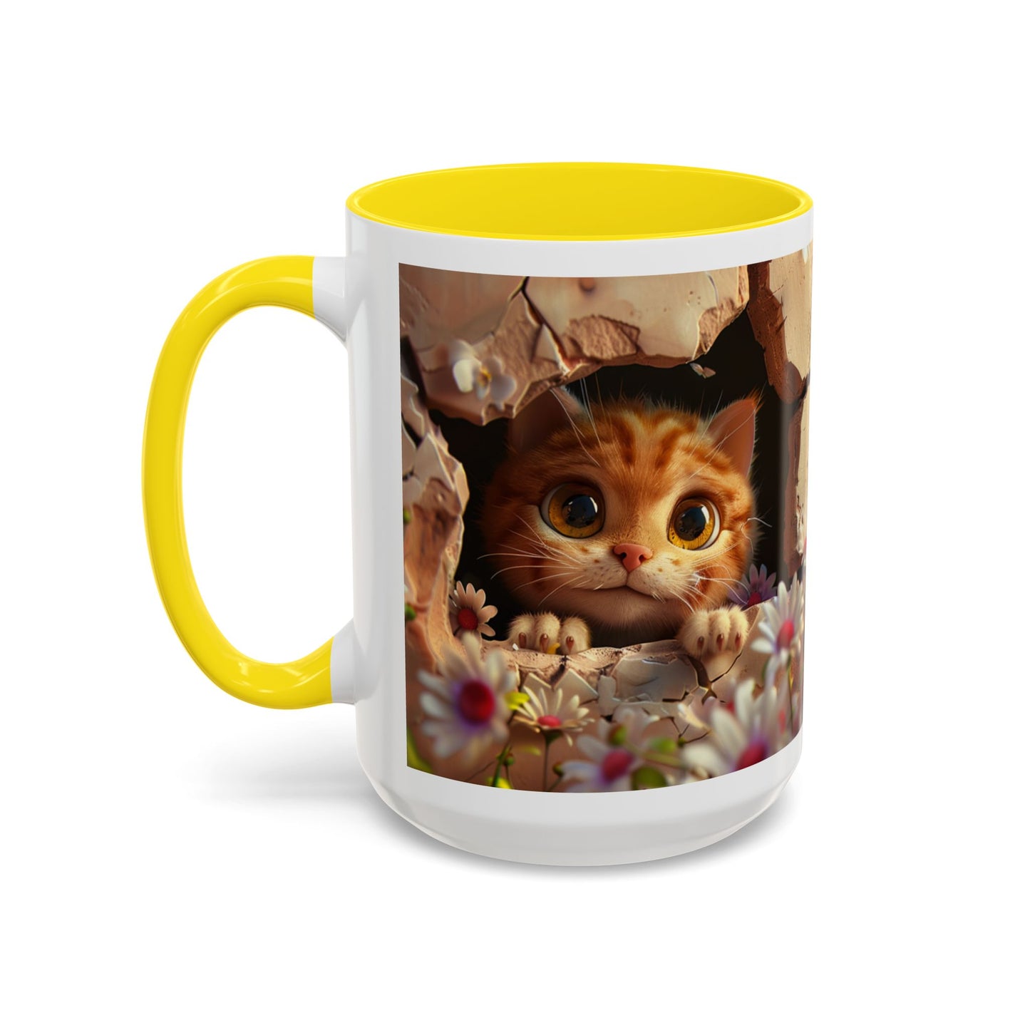 Cute Peekaboo Kitten Accent Coffee Mug — 11/15oz Floral Cat Gift