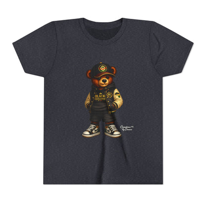 Youth Tee — Streetwear Teddy Bear Graphic (Black Varsity)