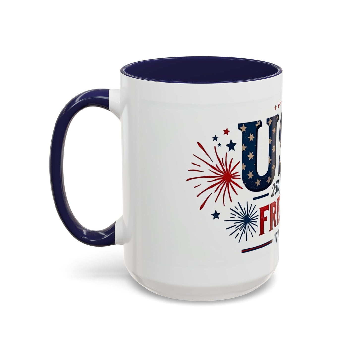 USA 250 Years of Freedom Accent Coffee Mug – 1776–2026 Patriotic Fourth of July Gift