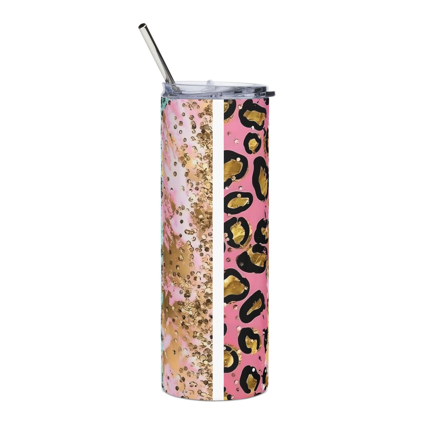 20oz Lucele Leopard Accent Stainless Steel Tumbler — Glitter Pastel Travel Cup