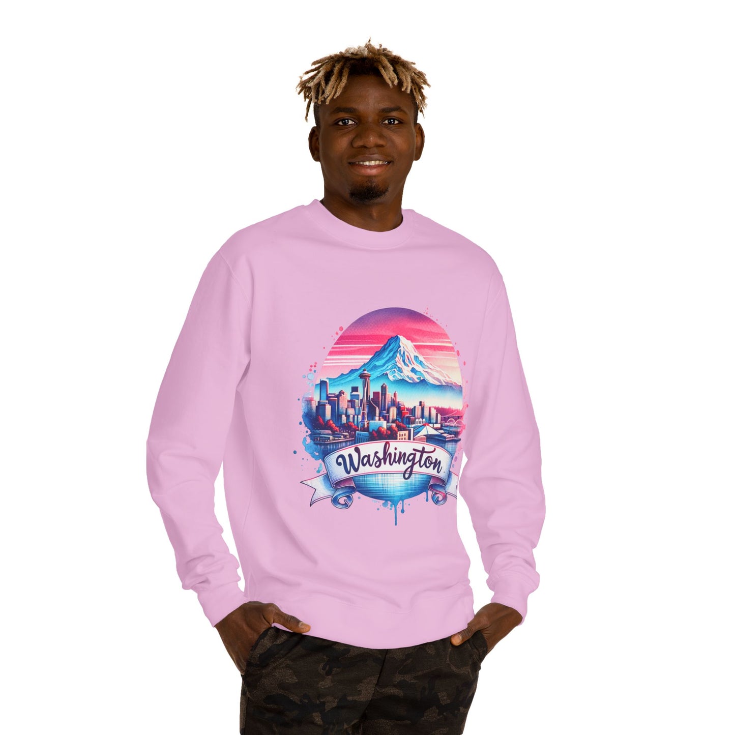 Washington Scenic Crewneck Sweatshirt — Mountain & City Skyline Design