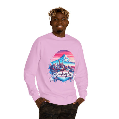 Washington Scenic Crewneck Sweatshirt — Mountain & City Skyline Design
