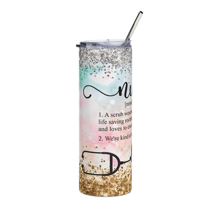 Nurse Definition 20oz Stainless Steel Tumbler — Glitter Heartbeat Travel Cup