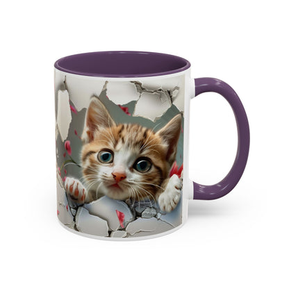 Kitten Peek Accent Coffee Mug — Cute Cat Peekhole Design (11/15 oz)