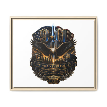 9/11 We Will Never Forget Matte Framed Canvas - Memorial Tribute Wall Art