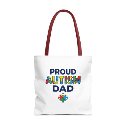 Proud Autism Dad Tote Bag — Colorful Puzzle-Heart Support Gift