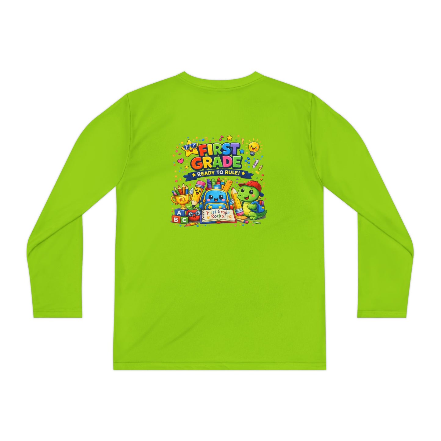 First Grade Ready Youth Long Sleeve Tee — "First Grade Here I Come" Back-to-School Shirt