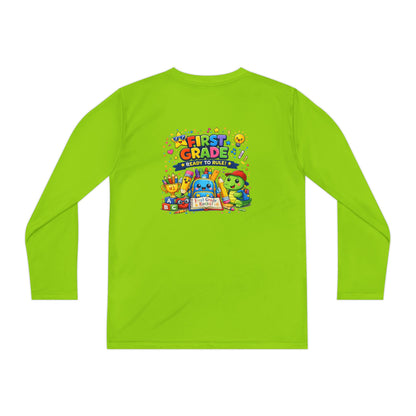 First Grade Ready Youth Long Sleeve Tee — "First Grade Here I Come" Back-to-School Shirt