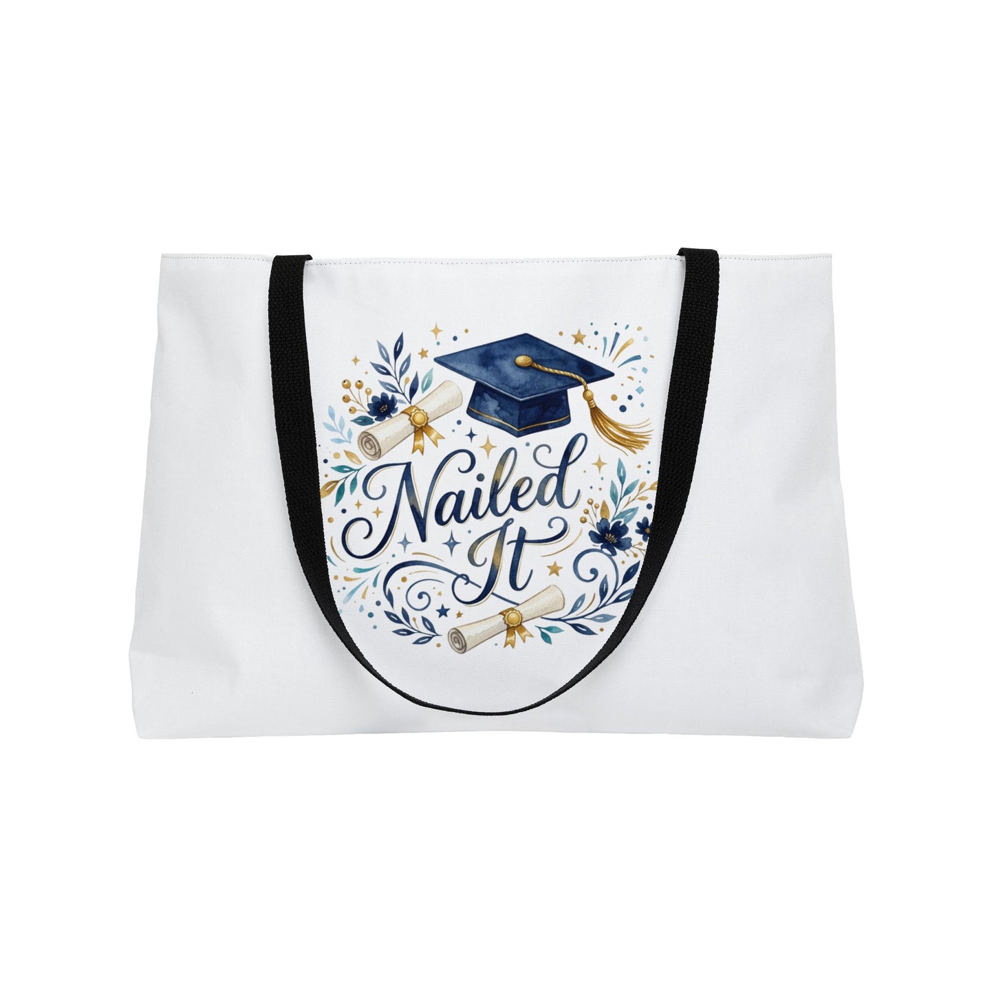 Graduation Weekender Tote Bag - "Nailed It" Cap & Confetti Design