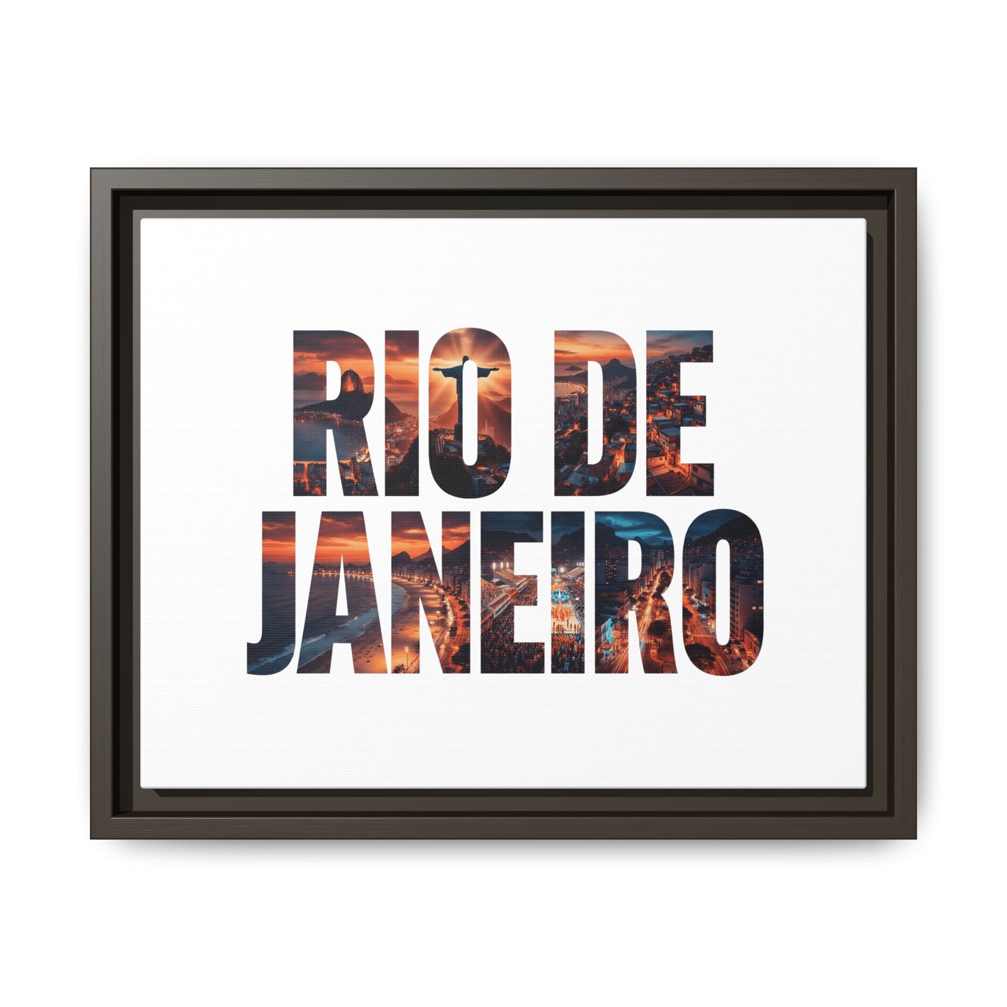 Rio de Janeiro Matte Canvas Framed Print — Sunset Cityscape Typography Wall Art