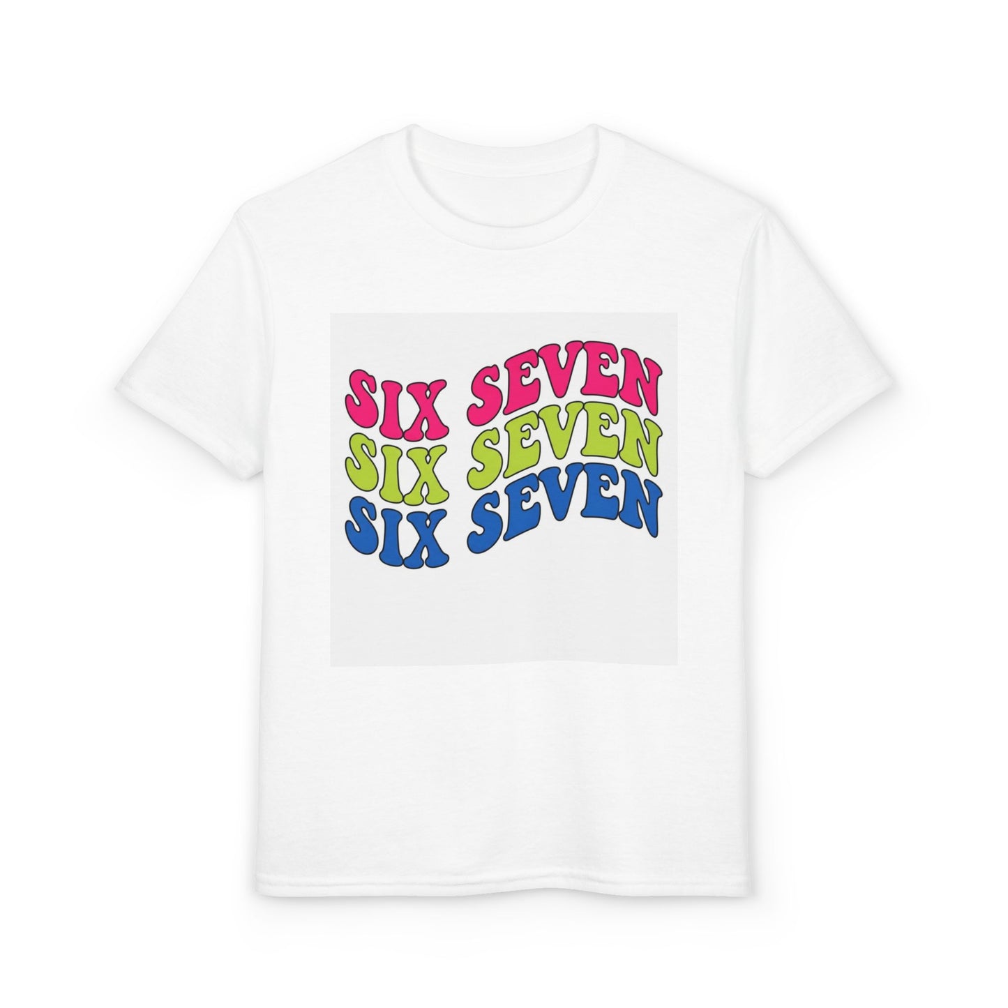 Youth Graphic Tee — 'Six Seven' Colorful Retro Wavy Text
