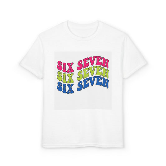 Youth Graphic Tee — 'Six Seven' Colorful Retro Wavy Text