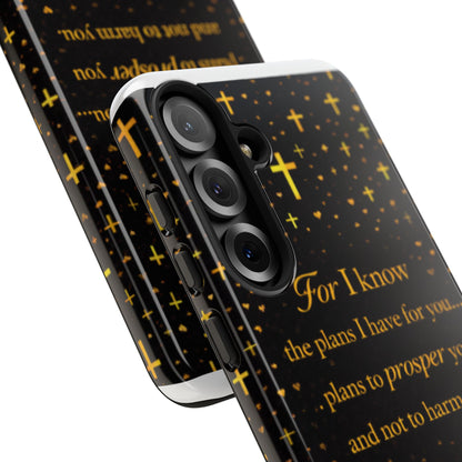 Phone Case — "For I Know" Jeremiah 29:11 Gold Cross Christian Tough Case