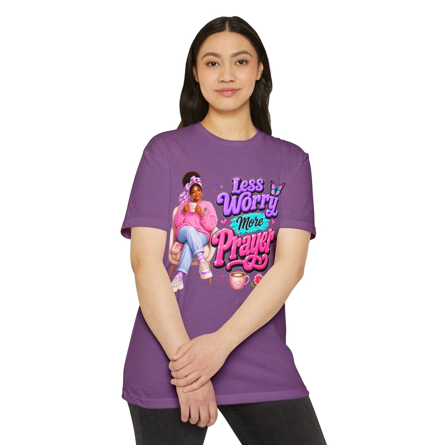 Less Worry More Prayer Tee — Inspirational Christian Graphic T-Shirt