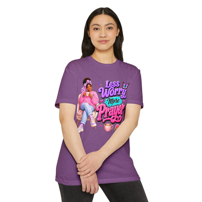 Less Worry More Prayer Tee — Inspirational Christian Graphic T-Shirt