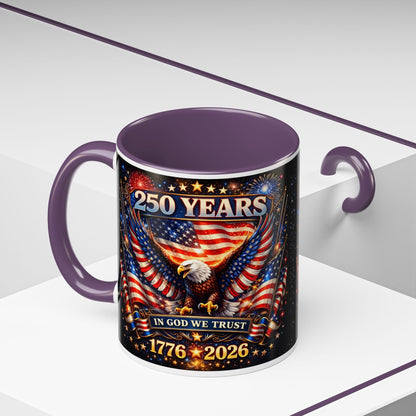 250 Years 1776–2026 Eagle American Flag Accent Coffee Mug — Patriotic Independence Day Gift (11/15oz)