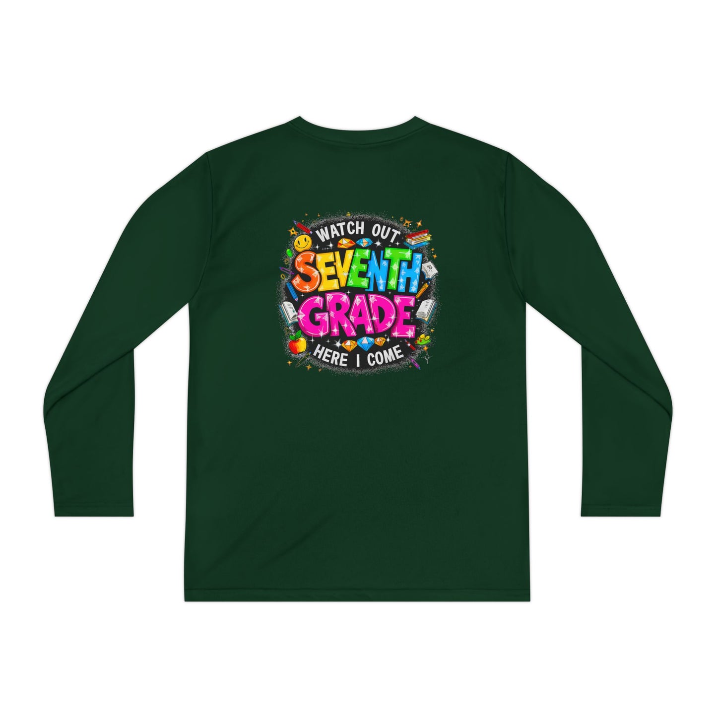 Seventh Grade Youth Long Sleeve Tee — "Watch Out Seventh Grade Here I Come" Back-to-School Shirt