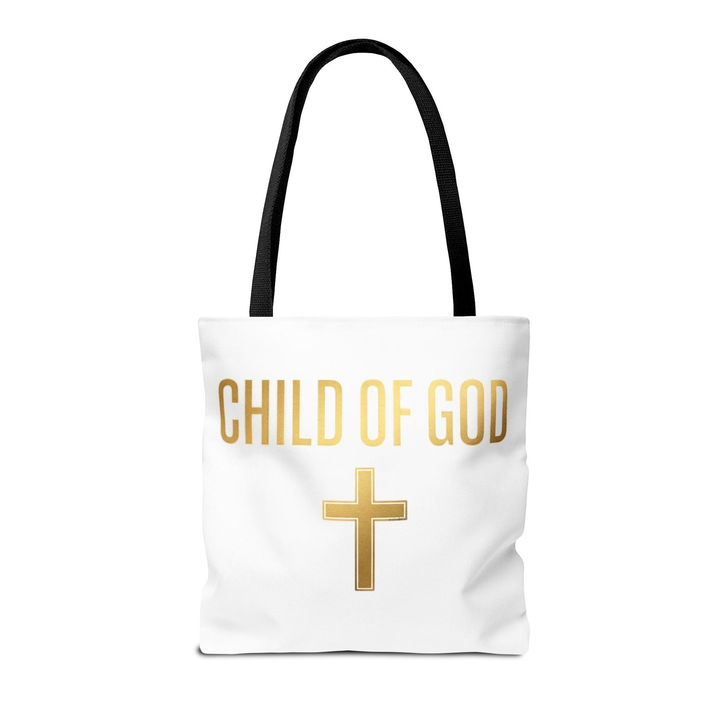 Child of God Tote Bag — Gold Cross Religious Canvas Tote