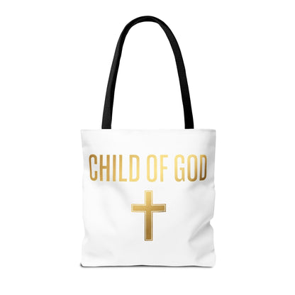 Child of God Tote Bag — Gold Cross Religious Canvas Tote