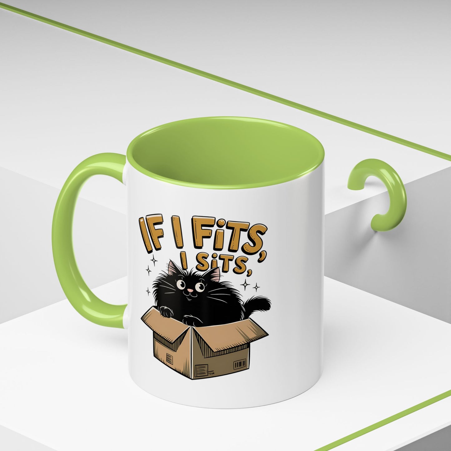 If I Fits I Sits Cat Mug — Funny Black Cat in Box Coffee Cup (11/15oz)
