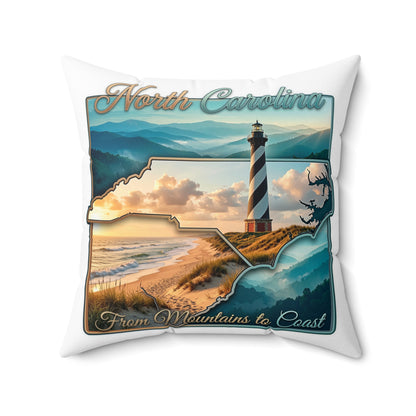 North Carolina Lighthouse Coastal Pillow — From Mountains to Coast Decorative Throw Pillow