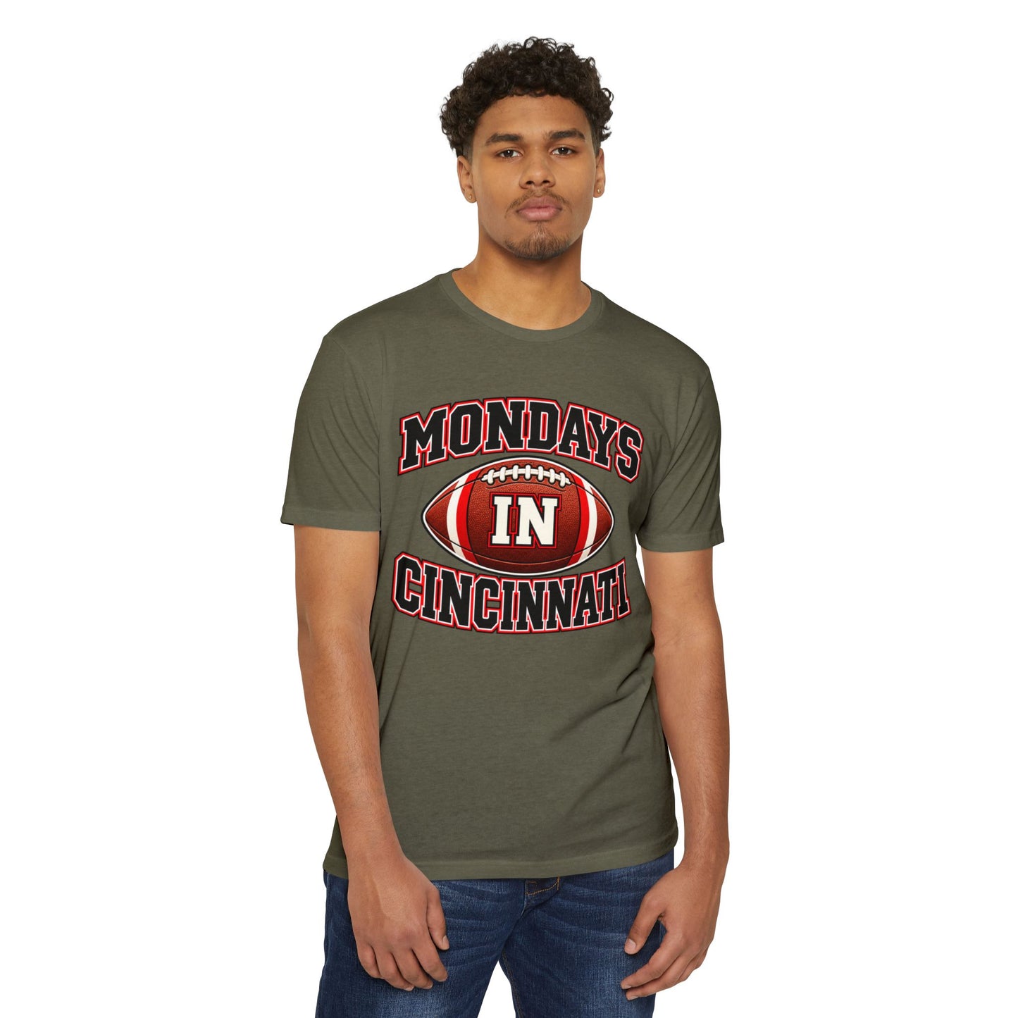 Mondays in Cincinnati Football T-Shirt — Game Day Fan Tee
