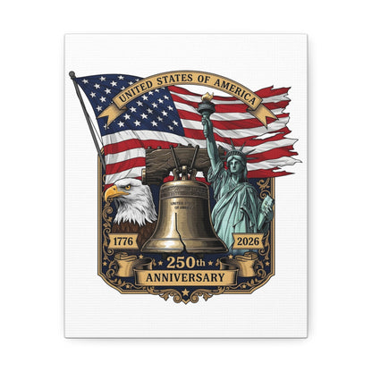 250th Anniversary USA Canvas Wall Art – Liberty Bell, Eagle & Flag Stretched Canvas