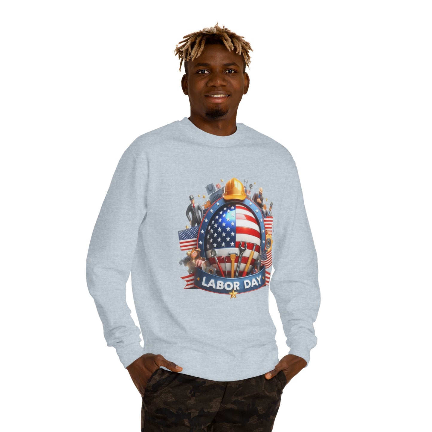 Labor Day Sweatshirt - American Flag Working Hands Design