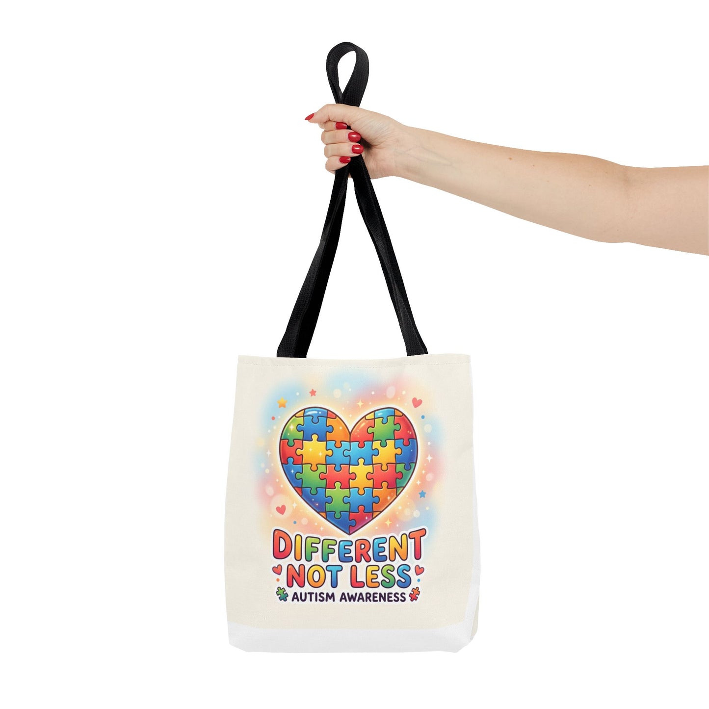 Autism Awareness Tote Bag — "Different Not Less" Puzzle Heart Design