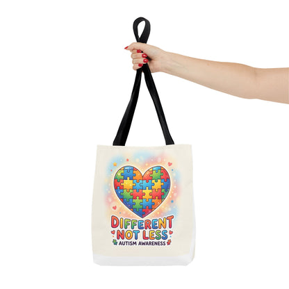 Autism Awareness Tote Bag — "Different Not Less" Puzzle Heart Design