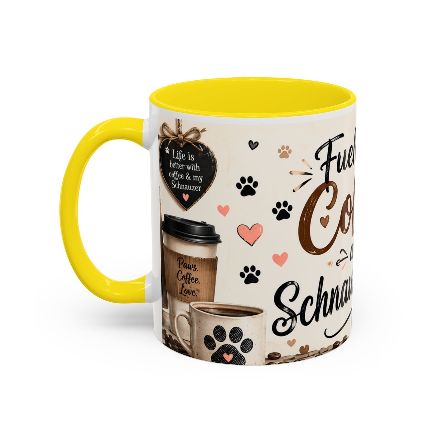 Fueled by Coffee and Schnauzer Love Accent Mug — Dog Lover Coffee Cup (11/15 oz)