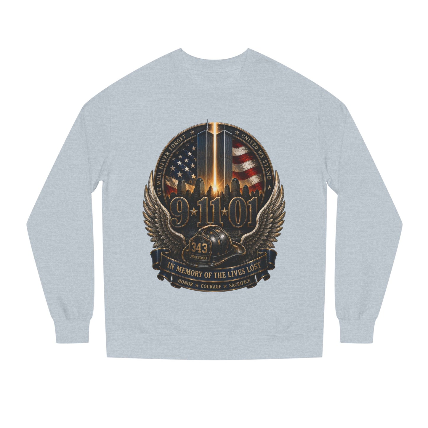 9/11 Memorial Crewneck Sweatshirt — Tribute to Fallen Heroes