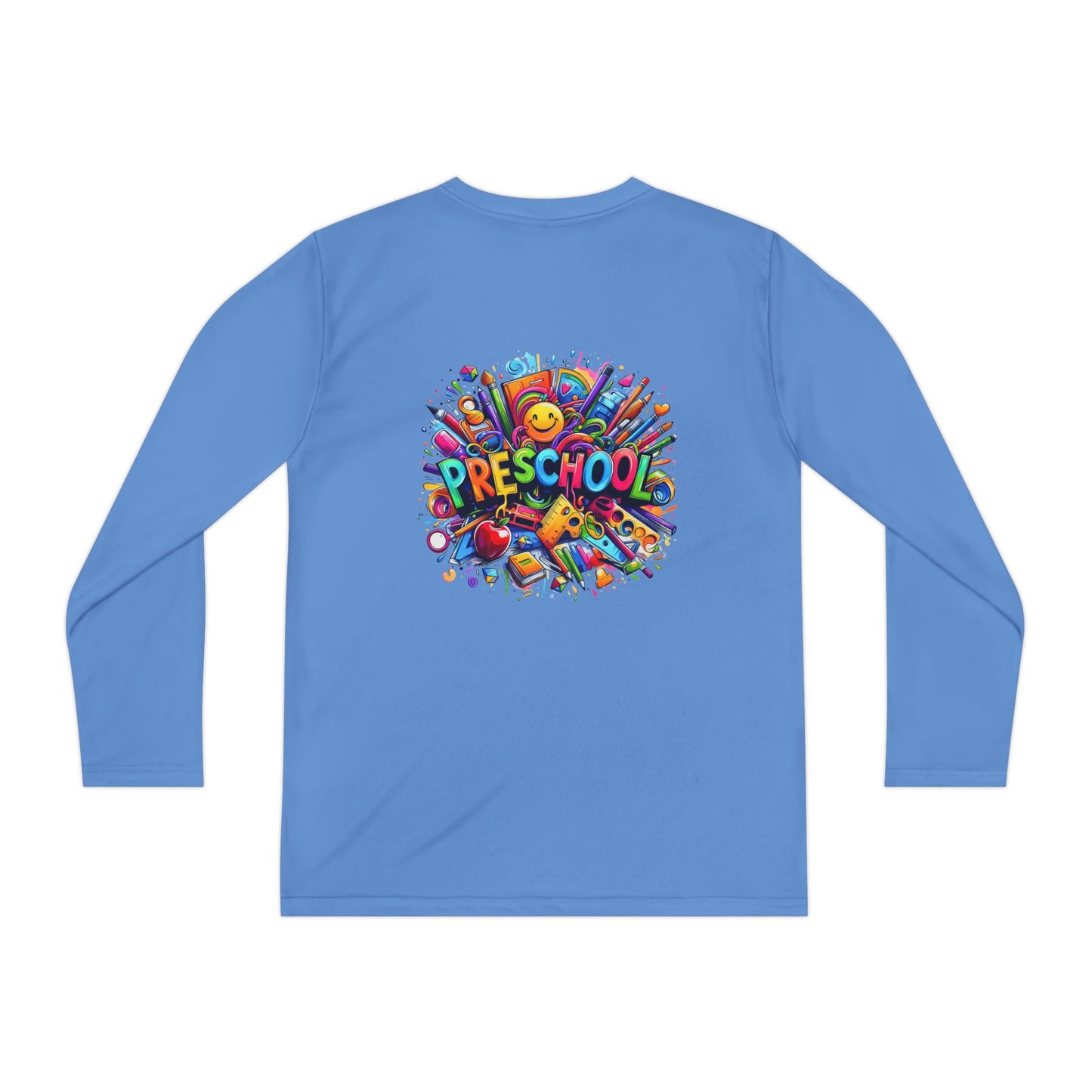 Youth Preschool Long Sleeve Tee - Colorful School Supplies Design