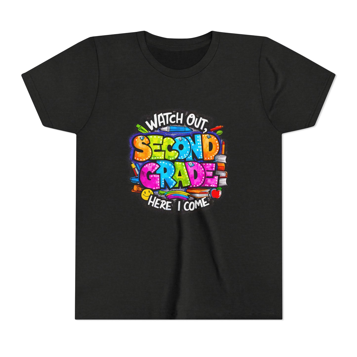 Second Grade Kids Tee - "Watch Out Second Grade Here I Come" Colorful Back-to-School Shirt